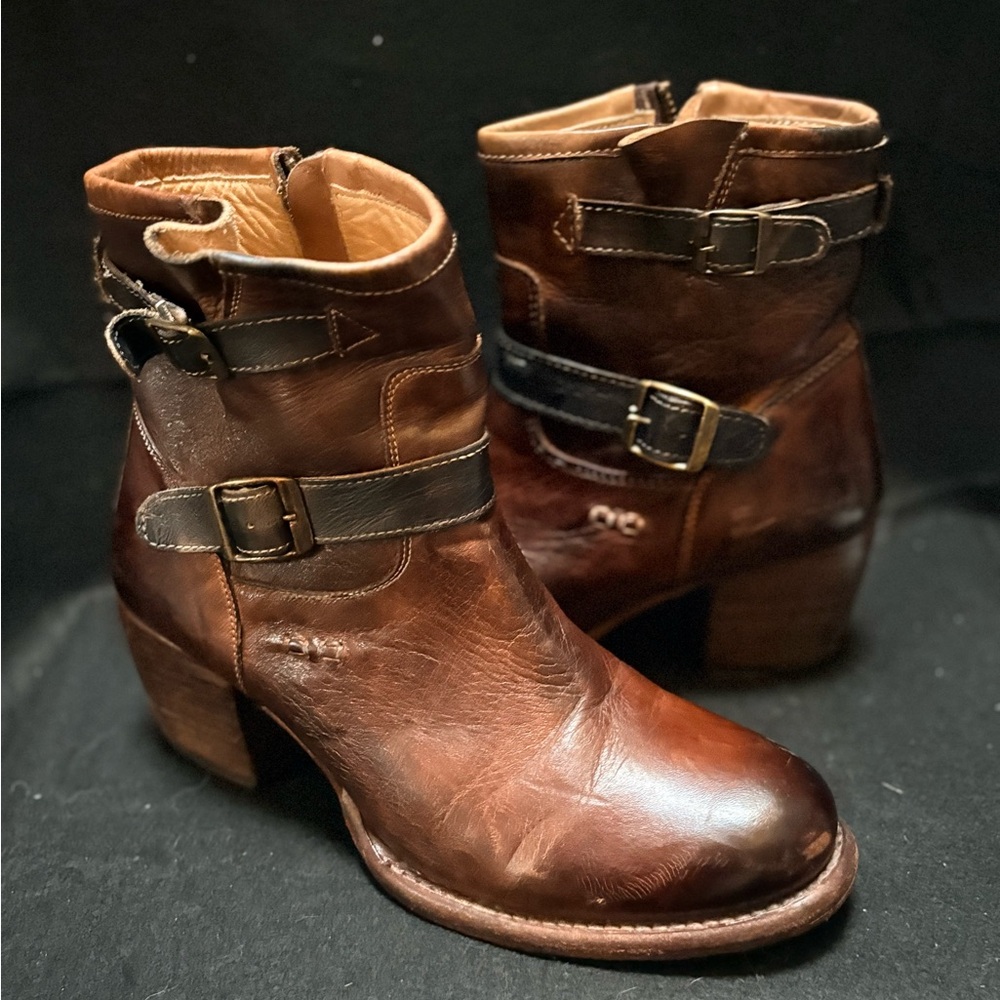 BED|STU Brown Leather Ankle Boots with Dark Brown Straps